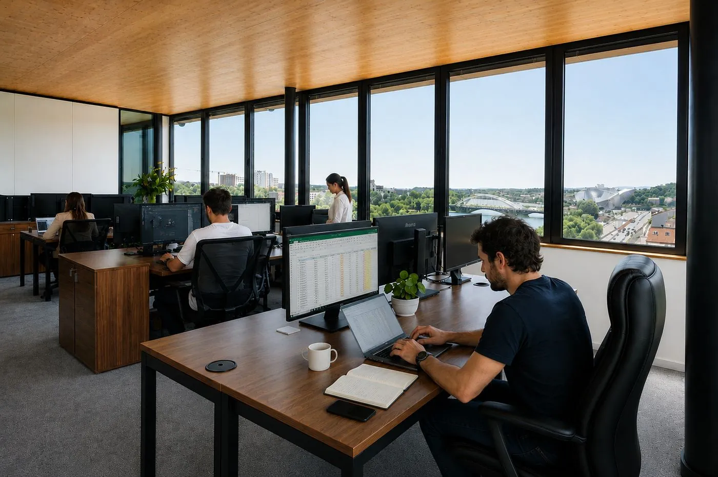 Open-space lumineux avec vue sur Lyon — bureaux Lumen Confluence
